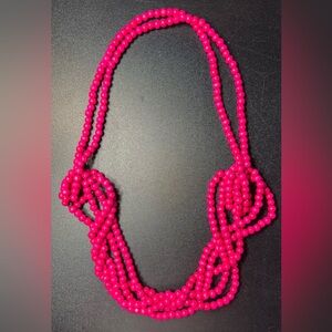 Hot Pink Fuschia Wood Beaded ❤️Valentine's Day❤️ Slip On Celebration Necklace